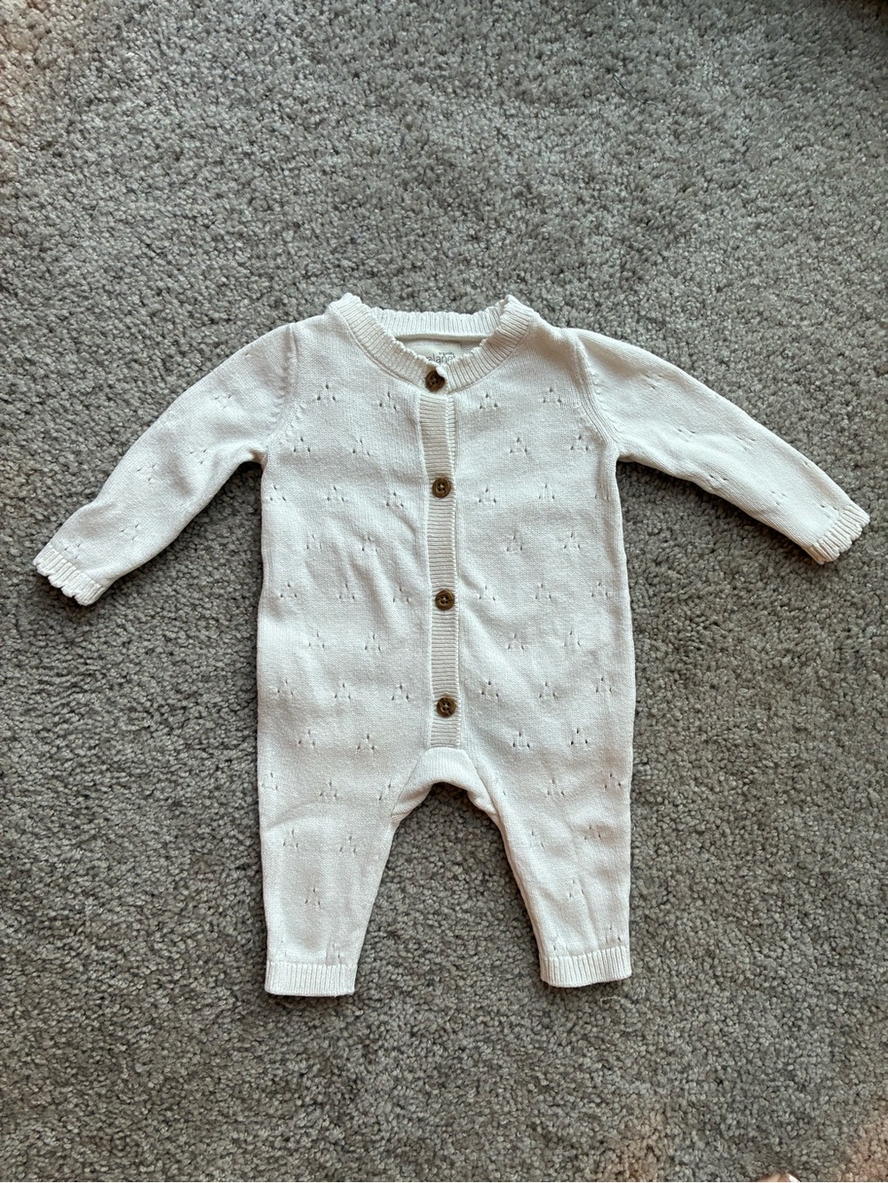 Neutral Cream Knit Baby One-Piece with Front Buttons 100% Cotton